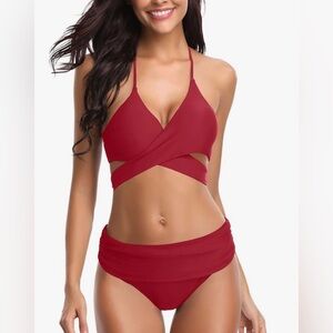 NWT Bikini Wrap Halter Top & Ruched Bottom Size Medium